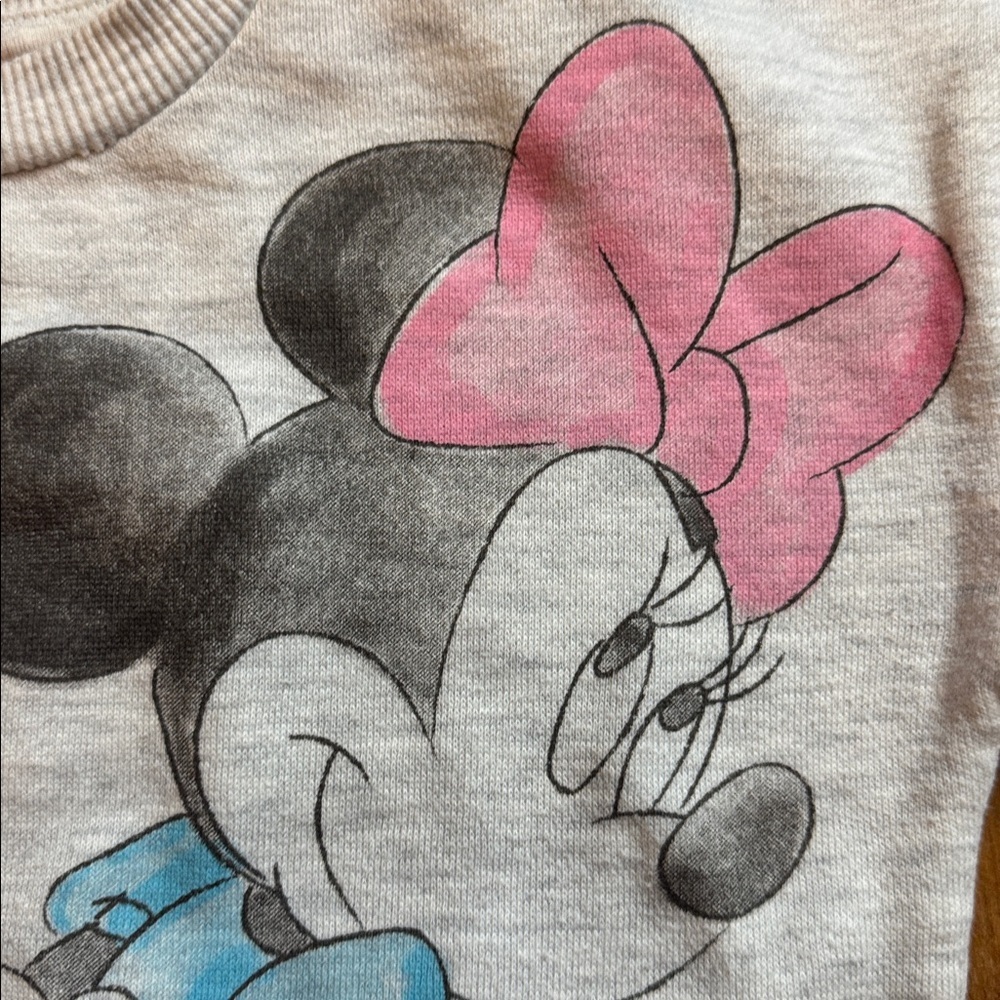 Minnie Mouse Sweatshirt 3T Gray Pink watercolor cotton crewneck Disney - Picture 4 of 5